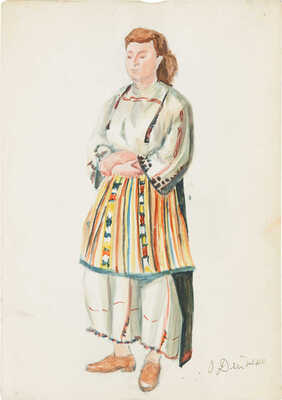 Дейнеко Ольга Константиновна. Эскиз костюма дамы с полосатым передником 